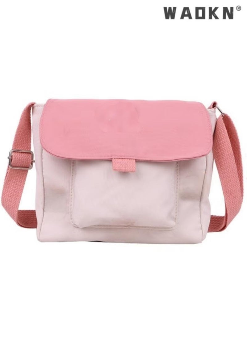 دبليو أيه أو كي أن حقيبة كتف من القماش المنعش اللطيفة للفتيات، حقيبة كتف من القماش الناعم للطلاب، حقيبة حمل صغيرة متعددة الاستخدامات للركاب حقيبة رسول حقيبة حمل للمراهقين (وردي) - Image 1