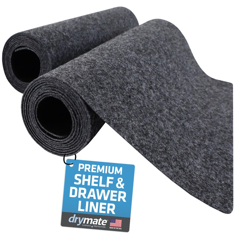 Drymate Premium Luxury Shelf & Drawer Liner, Thick Cushioned Fabric, Non-Adhesive, Absorbent, Waterproof, Slip-Resistant, Liners for Kitchen Cabinets, Cupboards (USA Made)(11â€x50â€)(2-Pack)(Charcoal) - Image 1