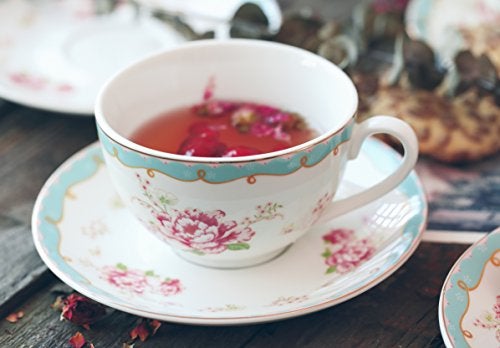 Jusalpha Fine China Tea Sets Vintage Rose Flower Series Coffee Cup-Teacup Saucer Spoon Set with Teapot Warmer & Filter (Rose Glass pot 03) - Image 3