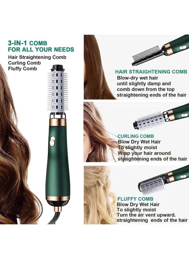 3 In 1 Hair Dryer Straightener With Straighter, Curler & Volumizing Combs - Green