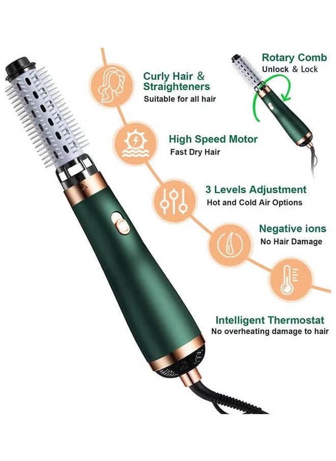 3 In 1 Hair Dryer Straightener With Straighter, Curler & Volumizing Combs - Green