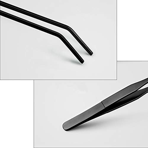 FRUTA Aquarium Tweezers Stainless Steel Straight and Curved Tweezer with Carbonation Protection Coating Against Rust Extra Long Reptiles Feeding Tongs Tools for Aquatic Tank Plants, 10.6 inch, Black - Image 4