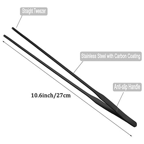 FRUTA Aquarium Tweezers Stainless Steel Straight and Curved Tweezer with Carbonation Protection Coating Against Rust Extra Long Reptiles Feeding Tongs Tools for Aquatic Tank Plants, 10.6 inch, Black - Image 2