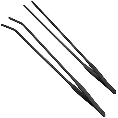 FRUTA Aquarium Tweezers Stainless Steel Straight and Curved Tweezer with Carbonation Protection Coating Against Rust Extra Long Reptiles Feeding Tongs Tools for Aquatic Tank Plants, 10.6 inch, Black - Image 1