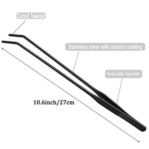 FRUTA Aquarium Tweezers Stainless Steel Straight and Curved Tweezer with Carbonation Protection Coating Against Rust Extra Long Reptiles Feeding Tongs Tools for Aquatic Tank Plants, 10.6 inch, Black - Image 3