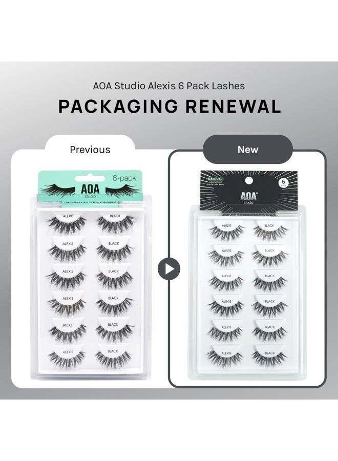 AOA Studio 6 Pairs Alexis Natural Handmade False Eyelashes with Glue and Tweezer Lash Kit Natural Volume Reusable Fake Eyelashes 100 Percent Handmade Cruelty Free - Image 2