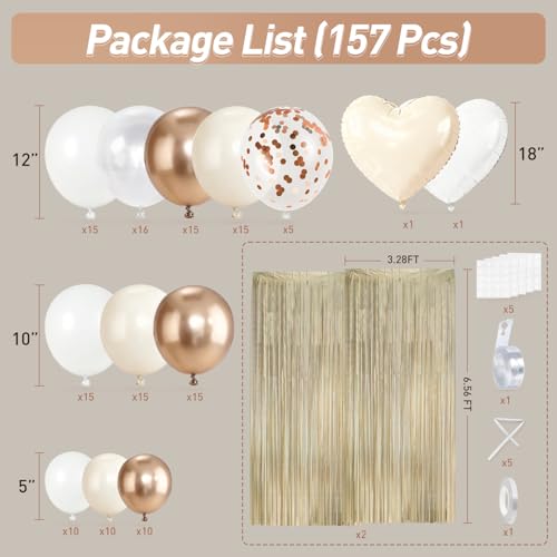 MEBAY White and Champagne Gold Balloons Garland Arch Kit with Rose Gold Fringe Curtain for Woman Girl Princess Engagement Bridal Shower Wedding Baby Shower Boho Birthday Party Decorations - Image 5