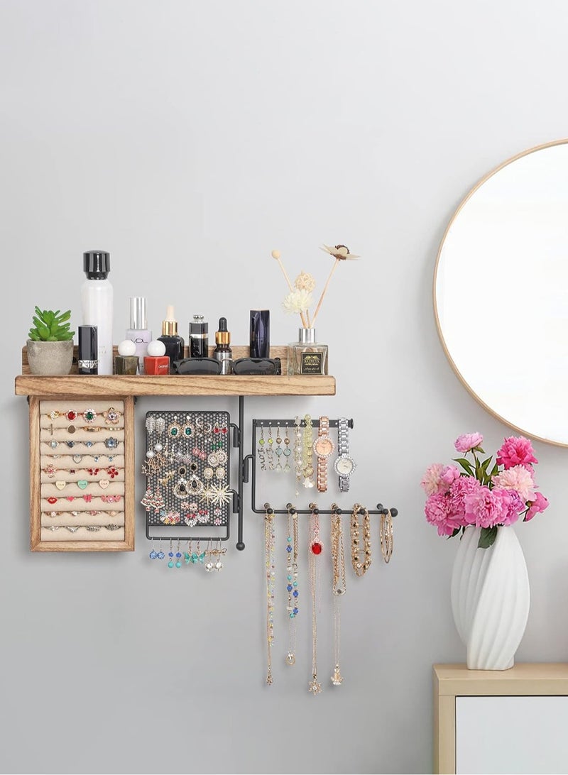 LOOPITYS Hanging jewelry storage rack, wooden storage rack, ring display box, earring and earring rack, rotatable necklace storage rack, used for jewelry display and storage - Image 1