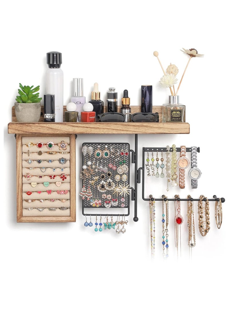 LOOPITYS Hanging jewelry storage rack, wooden storage rack, ring display box, earring and earring rack, rotatable necklace storage rack, used for jewelry display and storage - Image 2