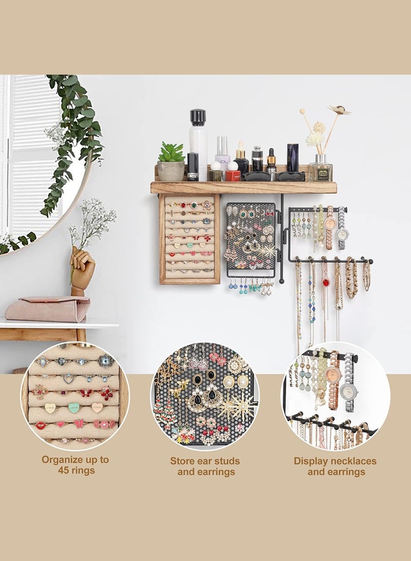 LOOPITYS Hanging jewelry storage rack, wooden storage rack, ring display box, earring and earring rack, rotatable necklace storage rack, used for jewelry display and storage - Image 3