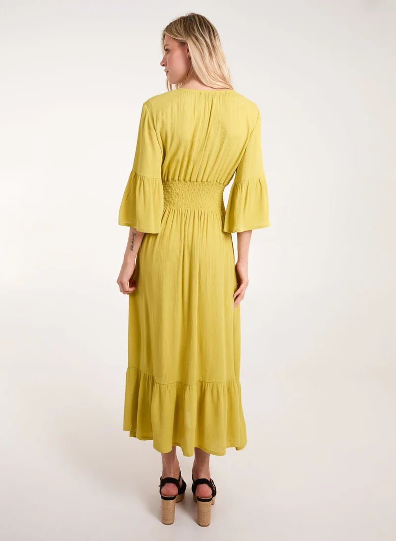 بلو فانيلا فستان إمبراطوري بخصر مرتفع وكسرات