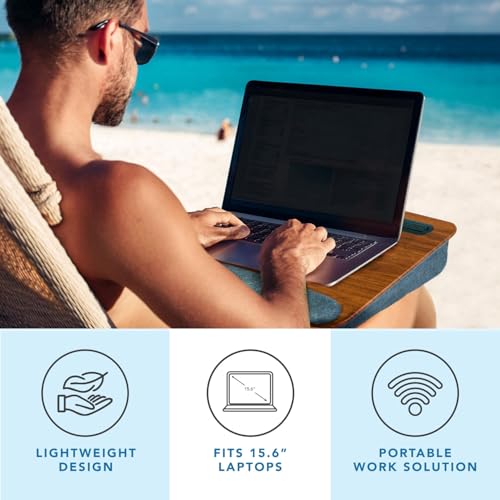 LAPGEAR Portable Laptop Lap Desk with Pillow Cushion AntiSlip Strip Tablet or Phone Storage Slot Pen and Pencil Pocket and Wrist Rest Espresso Woodgrain Fits 156 Laptops Style No 91342 - Image 3
