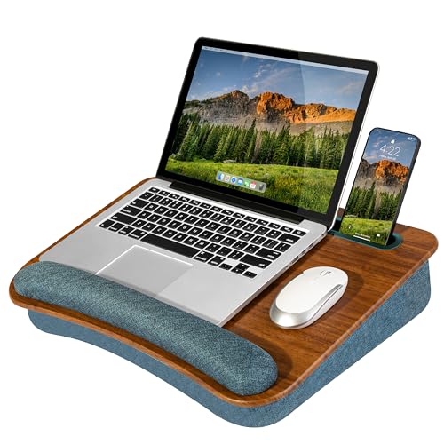 LAPGEAR Portable Laptop Lap Desk with Pillow Cushion AntiSlip Strip Tablet or Phone Storage Slot Pen and Pencil Pocket and Wrist Rest Espresso Woodgrain Fits 156 Laptops Style No 91342 - Image 1