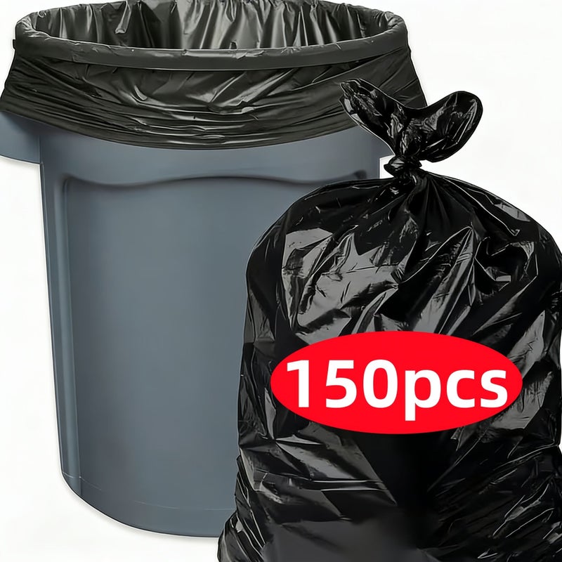 150 كيس قمامة أسود 25 ميكرون متين معبأ بطريقة الطي للاستخدام في المنزل والمكتب والمطبخ والحديقة - Image 1