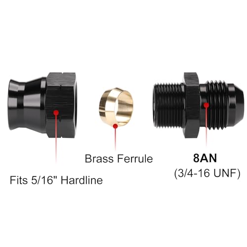 Podavelle 8AN Male Flare to 516 Hardline Compression Fitting Adapter Straight Aluminum Black 2PCS - Image 3