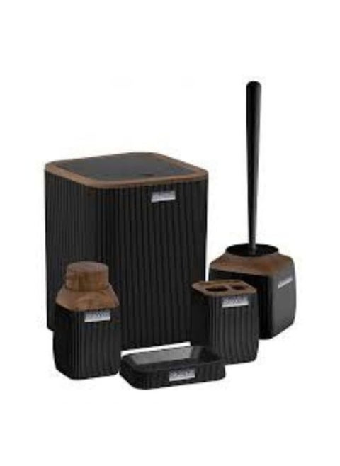 Okyanus Diva Bathroom Set 5 Piece Acrylic Wooden Lid -Black