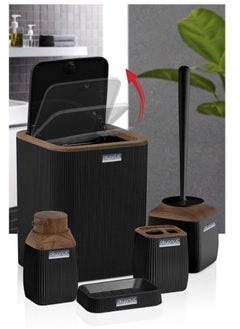 Generic Okyanus Diva Bathroom Set 5 Piece Acrylic Wooden Lid -Black  - Image 2