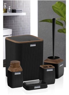 Generic Okyanus Diva Bathroom Set 5 Piece Acrylic Wooden Lid -Black  - Image 4