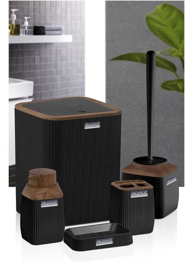 Generic - Okyanus Diva Bathroom Set 5 Piece Acrylic Wooden Lid -Black - Image 1