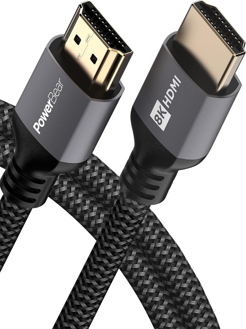 PowerBear 10K 8K HDMI 2.1 Cable 3 ft | Short HDMI Cable, 48Gbps High Speed 4K@120Hz Braided Cord 144Hz 8K@60Hz, eARC, Dynamic HDR 10,for Laptop, Monitor, PS5, PS4, Xbox One - Image 1