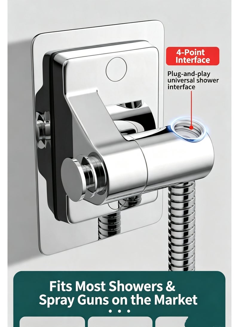 360 Degree Rotatable Shower Head Holder No-Drill Adhesive Wall Mount Adjustable Plastic Bracket - Image 5