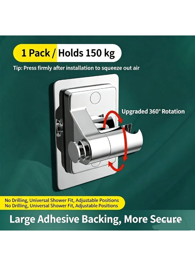 360 Degree Rotatable Shower Head Holder No-Drill Adhesive Wall Mount Adjustable Plastic Bracket - Image 1
