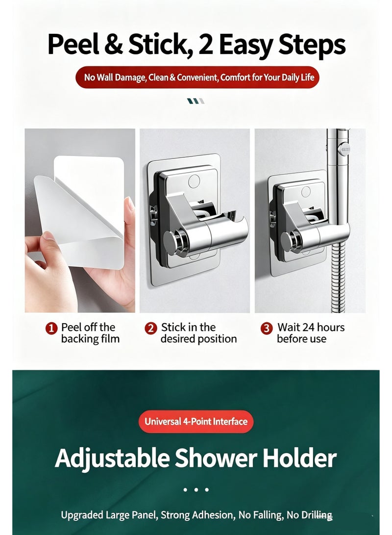 360 Degree Rotatable Shower Head Holder No-Drill Adhesive Wall Mount Adjustable Plastic Bracket - Image 2