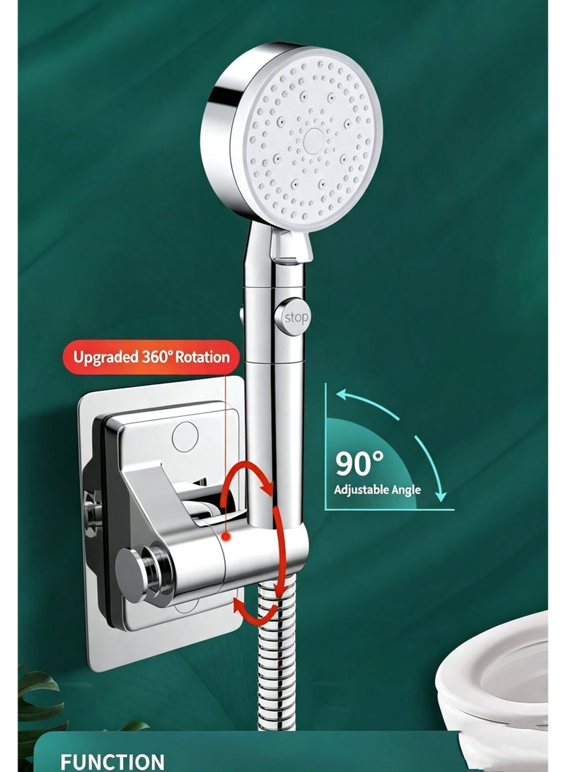 360 Degree Rotatable Shower Head Holder No-Drill Adhesive Wall Mount Adjustable Plastic Bracket - Image 3