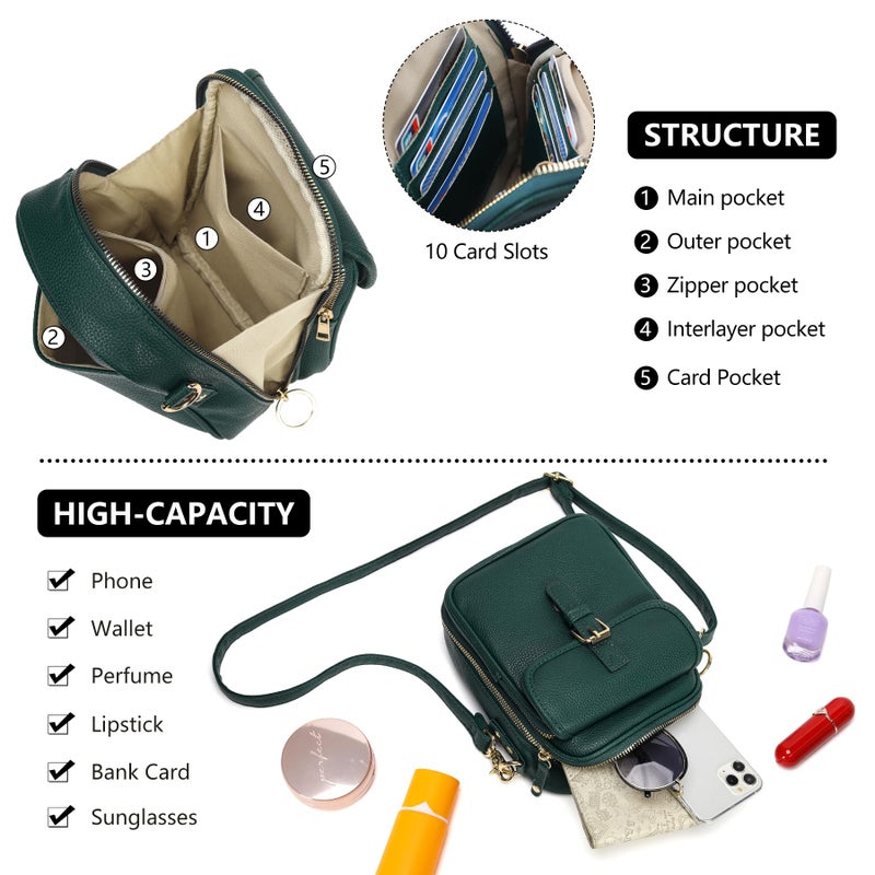 Pelimoo Small Crossbody Bags for Women Vegan Leather Messenger Purses, Vintage Wallet Anti Theft Shoulder Handbags with Card Slots (Green) - Image 5