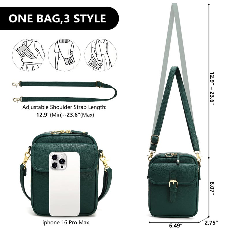 Pelimoo Small Crossbody Bags for Women Vegan Leather Messenger Purses, Vintage Wallet Anti Theft Shoulder Handbags with Card Slots (Green) - Image 3