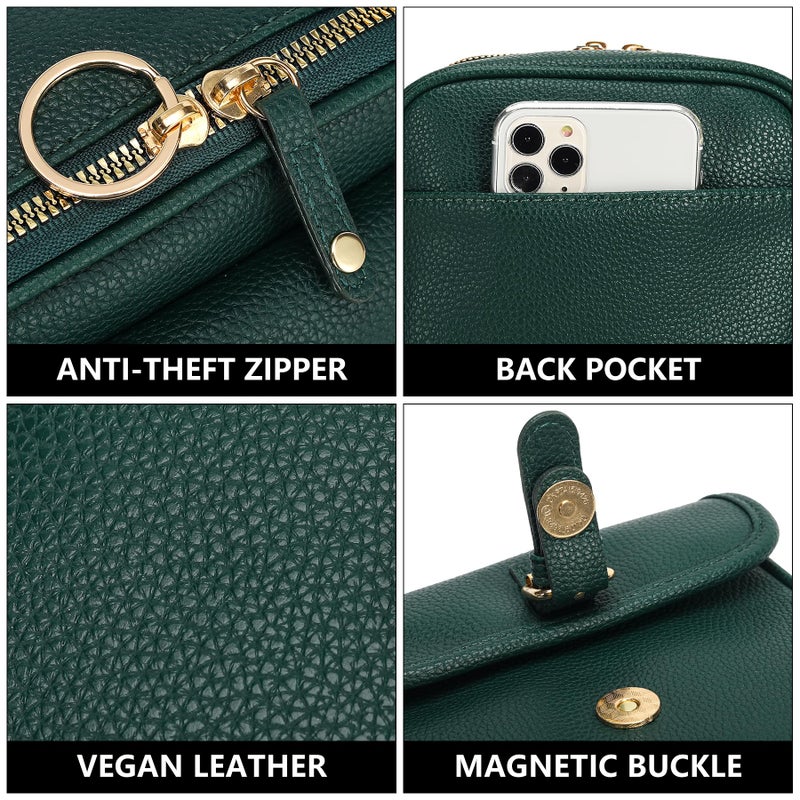 Pelimoo Small Crossbody Bags for Women Vegan Leather Messenger Purses, Vintage Wallet Anti Theft Shoulder Handbags with Card Slots (Green) - Image 4