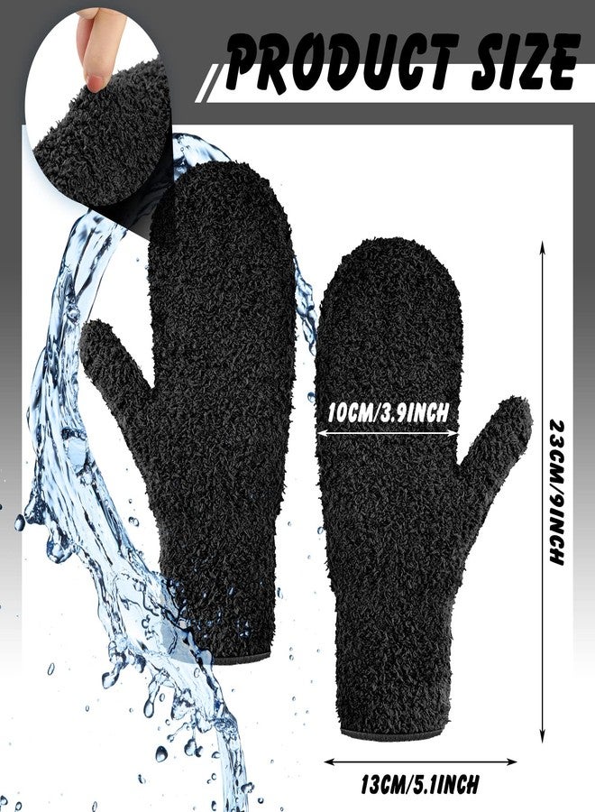 Bencailor 4 Pair Microfiber Dusting Mittens Reusable Women Cleaning Mittens with Thumb for Kitchen (Black, Dark Blue, Khaki, Gray) - Image 3