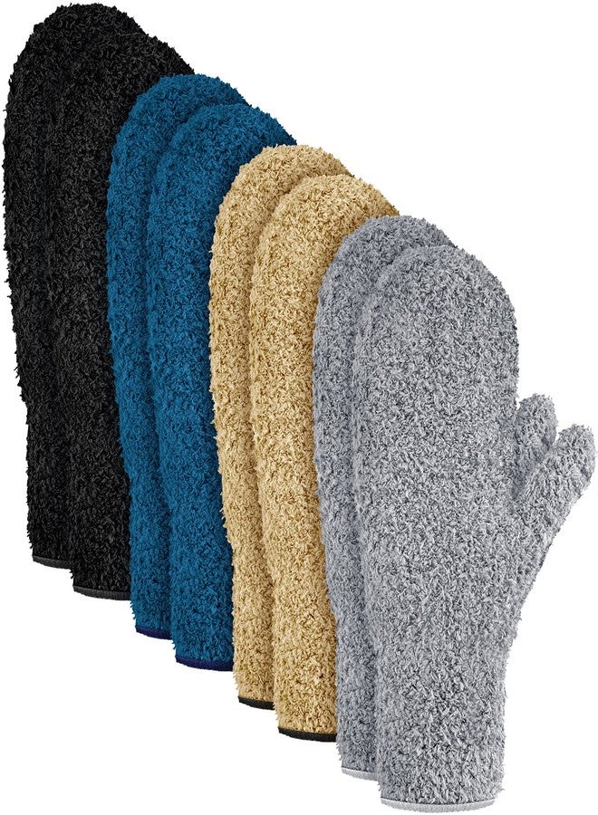 Bencailor 4 Pair Microfiber Dusting Mittens Reusable Women Cleaning Mittens with Thumb for Kitchen (Black, Dark Blue, Khaki, Gray) - Image 1
