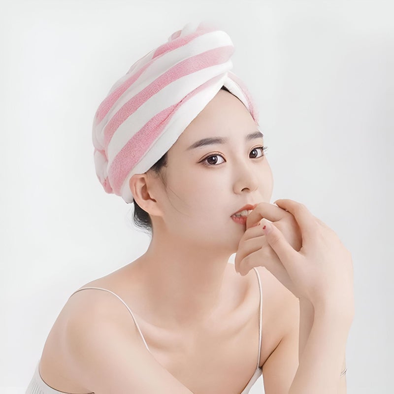 Microfiber Hair Towel Super Absorbent Soft Quick Dry Hair Towel with Button for Long Curly Hair, Twisted Design to Reduce Frizz (2 Towels) - Image 2