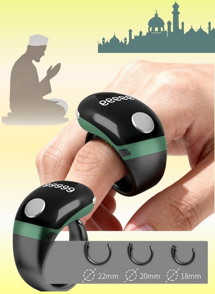 Tasbih Zikr Smart Ring, Adjustable Counter, Size (18 and 20mm 22mm), Digital Counter Prayer Reminder Ring, Waterproof Counter Zikr Ring, For Muslims (green) - Image 1
