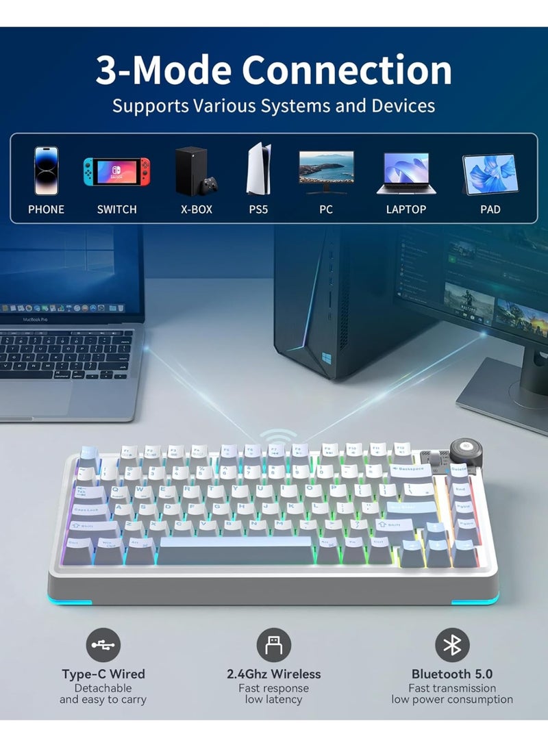 AULA AU75 Wireless Tri-Mode Mechanical Keyboard 75% Compact Layout – Hot-Swappable Gasket Gaming Keyboard with Star Vector Switch, Bluetooth, 2.4GHz & Wired Modes, RGB Backlit for Esports, PC & Office Use - Image 2