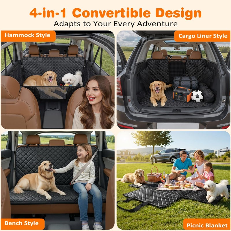 URPOWER 4 in 1 Dog Car Seat Cover for Back Seat, Waterproof Dog Hammock with Mesh Window and Side Flap Pet Car Seat Protector Dogs Backseat Cover for Full Size Trucks - Image 4