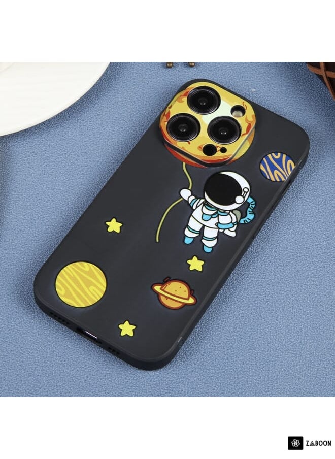 For iPhone 12 Pro Hug Moon Astronaut Pattern TPU Phone Case(Black)