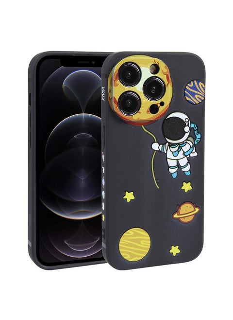For iPhone 12 Pro Hug Moon Astronaut Pattern TPU Phone Case(Black)