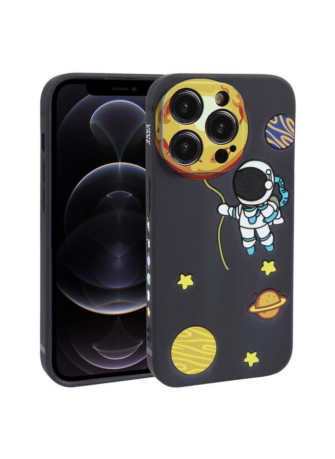 For iPhone 12 Pro Hug Moon Astronaut Pattern TPU Phone Case(Black)