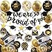 Douvelue Graduation Decorations Class of 2026 Black and Gold Graduation Balloons with Hanging Swirl We are So Proud of You Banner Congrats Grad Garland Party Supplies - Image 3