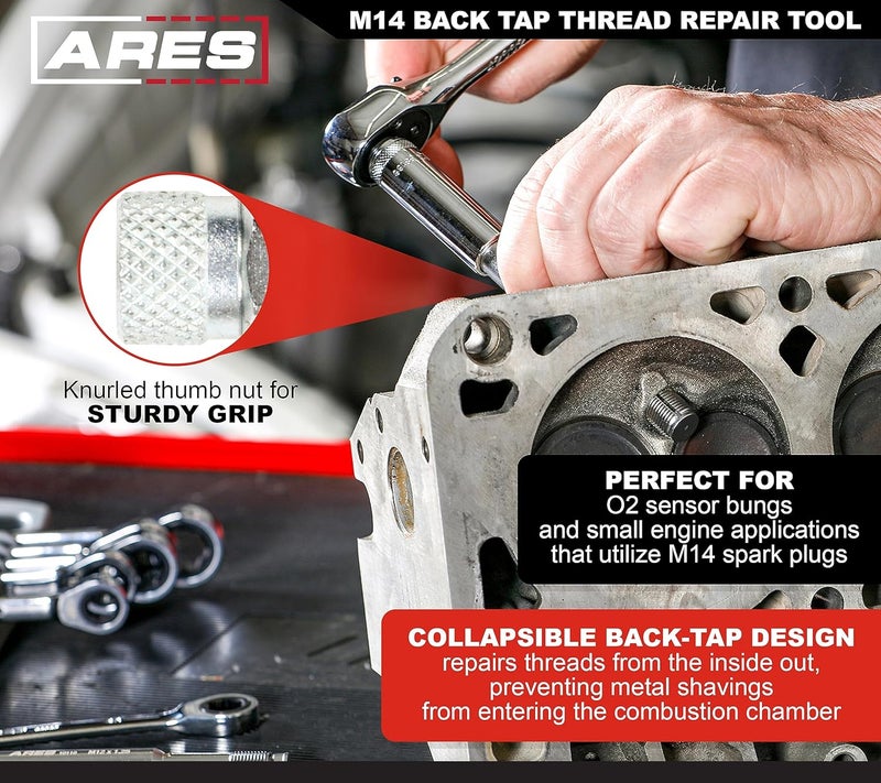ARES 10111 – M14 Back Tap Thread Repair Tool – Collapsible Design Easily Engages and Repairs Threads from Inside Out – Keeps Metal Shavings Out of Cylinder - Image 3