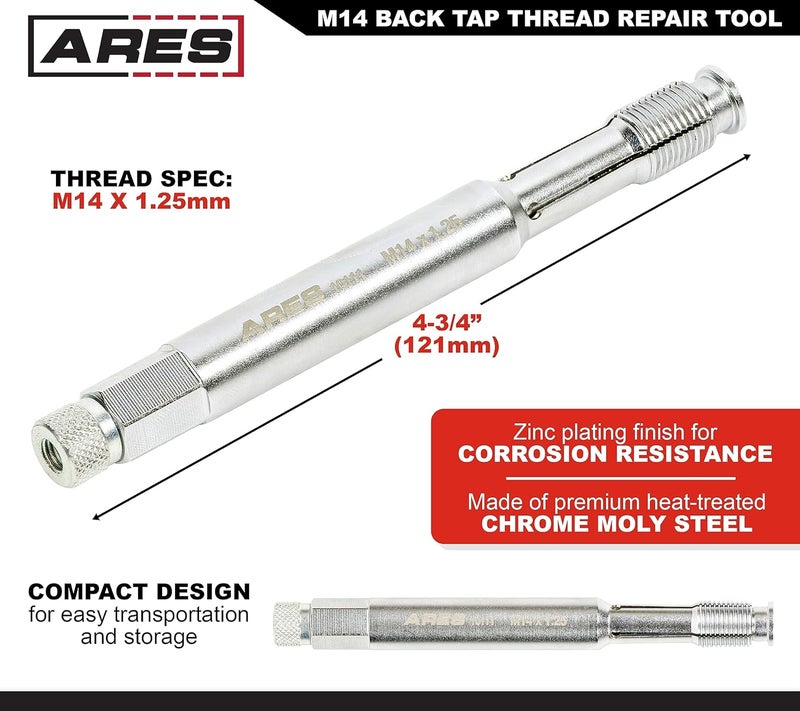 ARES 10111 – M14 Back Tap Thread Repair Tool – Collapsible Design Easily Engages and Repairs Threads from Inside Out – Keeps Metal Shavings Out of Cylinder - Image 2