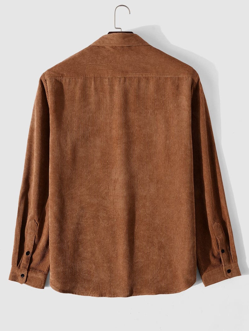 ZAFUL Pocket Patch Solid Color Corduroy Shirt Deep Coffee XL - Image 3