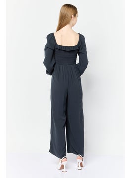 American Eagle Women Textured Long Sleeves Jumpsuits, Charcoal Grey  - Image 2