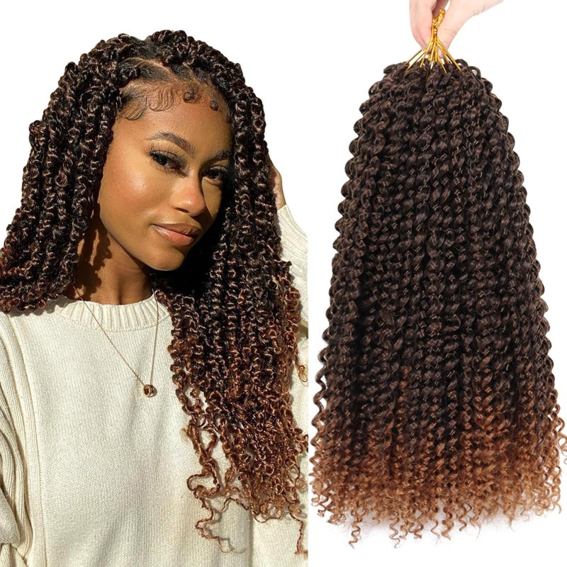 Dorsanee Ombre Brown Passion Twist Hair 14 Inch 7 Packs Water Wave Crochet Hair Long Bohemian Curly Braiding Hair for Butterfly Locs Faux Locs Boho Style Spring Twist Crochet Braids T30