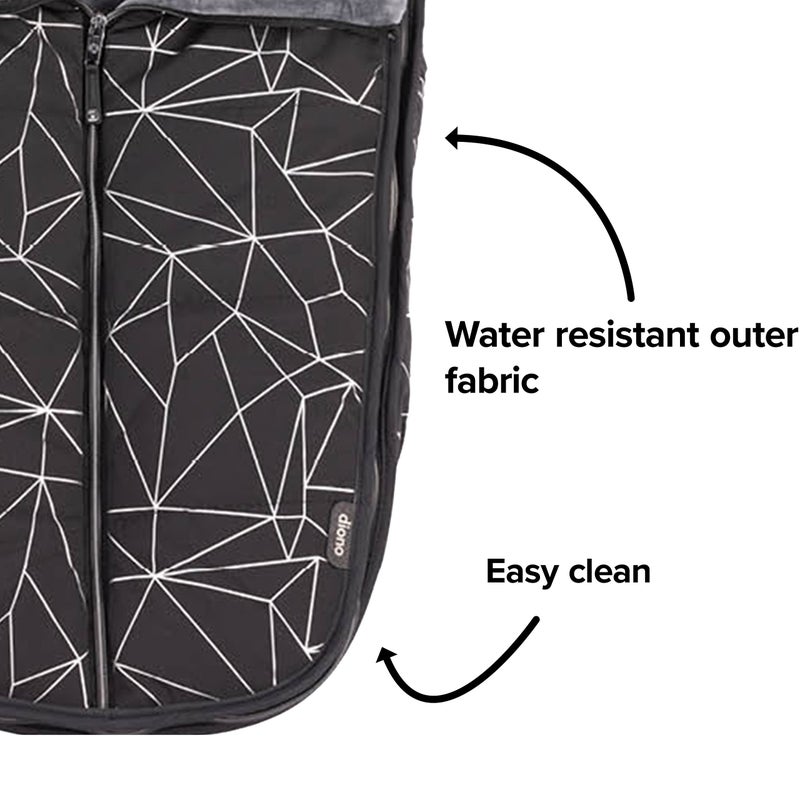 Diono Luxury All Weather Stroller Footmuff, Universal Fit from Baby to Toddler with Cozy Super Soft Padding, Weatherproof, Water Resistant Lining, Black Platinum - Image 5
