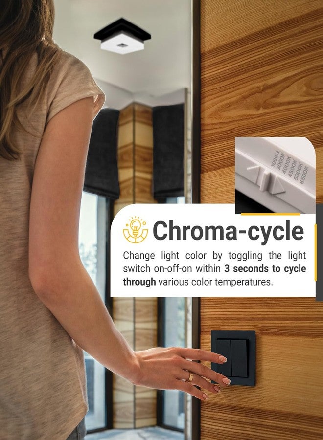 Sunco Lighting Sunco 8 Inch Square LED Flush Mount Black Ceiling Light Fixture 3000K/4000K/4500K/5000K/6500K Selectable CCT Switch 1800LM High Brightness Damp Rated. - Image 5