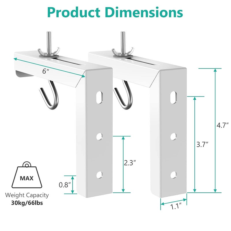 WALI Universal Projector Screen Ceiling Mount, Wall Hanging Mount L-Brackets, 6 inch Adjustable Extension with Hook Kit, Perfect Projector Screen Placement Hold up to 66 lbs (PSM001-W), White - Image 4