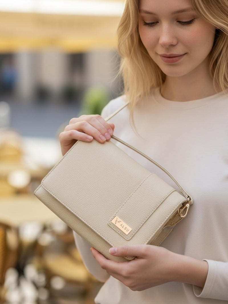 ALSU Women’s Vegan Leather Sling Bag| Stylish Crossbody Purse with Zipper Pocket & Card Slots | Magnetic Closure, Adjustable Strap| Premium Everyday Shoulder Bag for Women & Girls (Peach) - Image 2